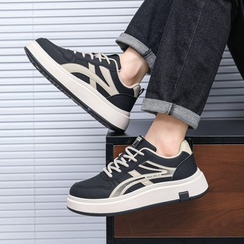 Încălțăminte casual unisex respirabilă, partea superioară din piele sintetică, talpă din cauciuc, șireturi, profil jos