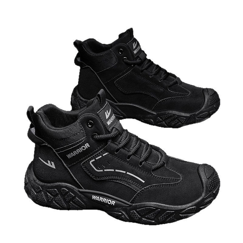 Meeste kõrged matkasaapad, ülaosa tekstiil, kinnitatav nööridega, PVC-injektsioonitald, ümmargune varvas, sobivad vabaaegseks ja matkamiseks