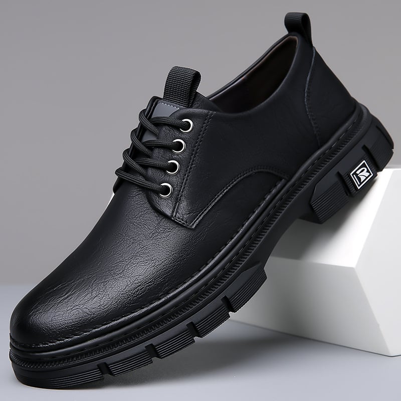Мъжки обувки от естествена кожа с нисък връх, двуслойна телешка кожа, ежедневни обувки за работа, PU стелка, нехлъзгаща подметка, нисък ток 1–3 cm