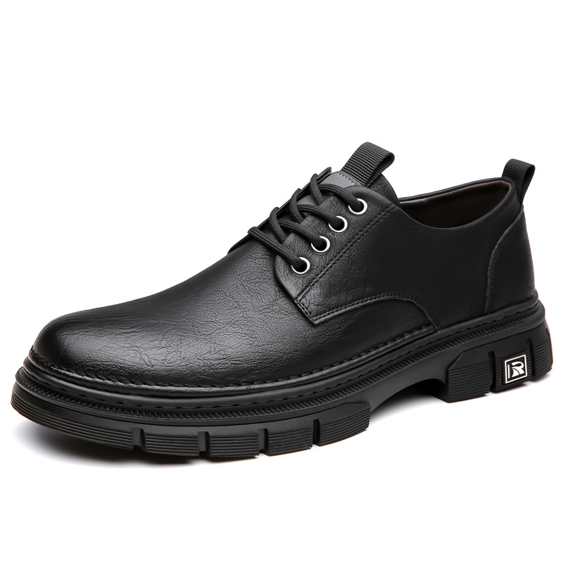 Мъжки обувки от естествена кожа с нисък връх, двуслойна телешка кожа, ежедневни обувки за работа, PU стелка, нехлъзгаща подметка, нисък ток 1–3 cm