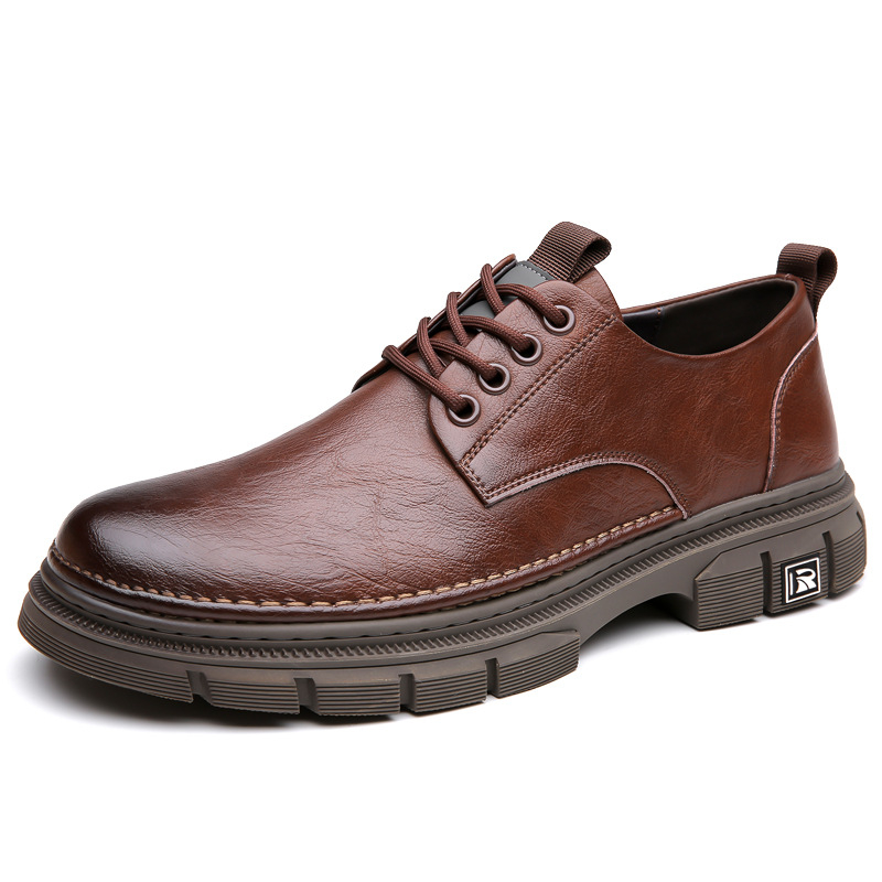 Мъжки обувки от естествена кожа с нисък връх, двуслойна телешка кожа, ежедневни обувки за работа, PU стелка, нехлъзгаща подметка, нисък ток 1–3 cm