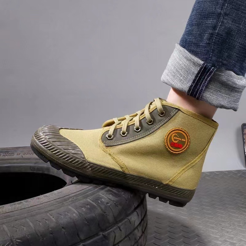 Унисекс високи работни обувки, памучна горна част, текстилна стелка, инжекционно формирана подметка, клин 3-5 см