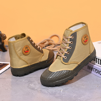 Високопрофилни работни обувки със защита срещу масло, замърсяване и прах, водоустойчиви и антихлъзгащи, дишаща платнена горна част и вулканизирана подметка