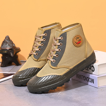 Високопрофилни работни обувки със защита срещу масло, замърсяване и прах, водоустойчиви и антихлъзгащи, дишаща платнена горна част и вулканизирана подметка