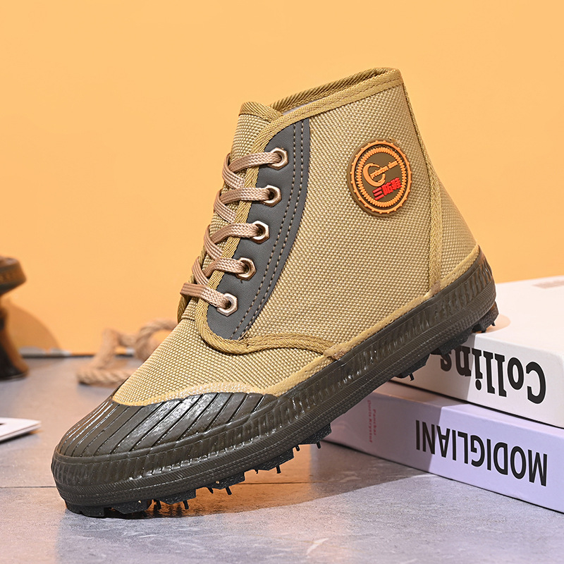 Високопрофилни работни обувки със защита срещу масло, замърсяване и прах, водоустойчиви и антихлъзгащи, дишаща платнена горна част и вулканизирана подметка