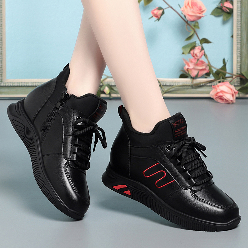 Μαμά casual χειμωνιάτικα γυναικεία παπούτσια με μαλακή σόλα, επένδυση φλίς, πλευρικός φερμουάρ, άνω μέρος από μικροϊνες, εσωτερική σόλα από συνθετική γούνα