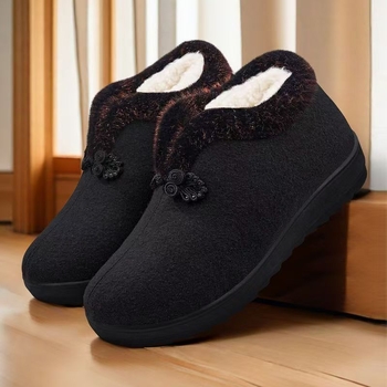 Pantofi de iarnă din bumbac pentru femei de vârstă mijlocie și mai în vârstă, botine scurte căptușite cu fleece, partea superioară Velur, talpă din cauciuc