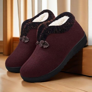 Pantofi de iarnă din bumbac pentru femei de vârstă mijlocie și mai în vârstă, botine scurte căptușite cu fleece, partea superioară Velur, talpă din cauciuc