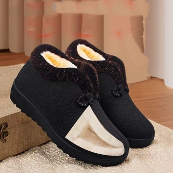 Pantofi de iarnă din bumbac pentru femei de vârstă mijlocie și mai în vârstă, botine scurte căptușite cu fleece, partea superioară Velur, talpă din cauciuc