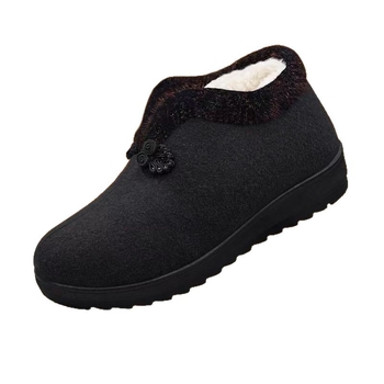 Pantofi de iarnă din bumbac pentru femei de vârstă mijlocie și mai în vârstă, botine scurte căptușite cu fleece, partea superioară Velur, talpă din cauciuc
