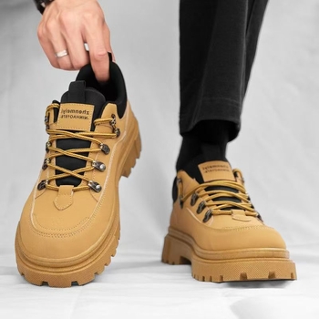 Pantofi outdoor de lucru pentru bărbați, stil Martin, negru, model toamnă 2025; partea superioară PU, vârf rotund, talpă din cauciuc, căptușeală respirabilă.