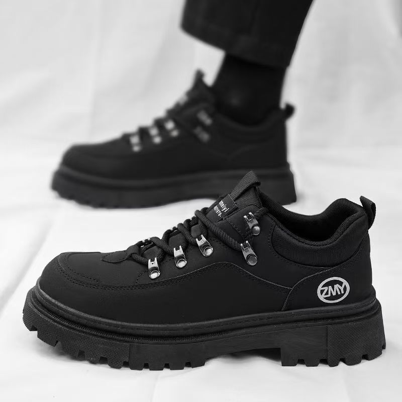 Pantofi outdoor de lucru pentru bărbați, stil Martin, negru, model toamnă 2025; partea superioară PU, vârf rotund, talpă din cauciuc, căptușeală respirabilă.