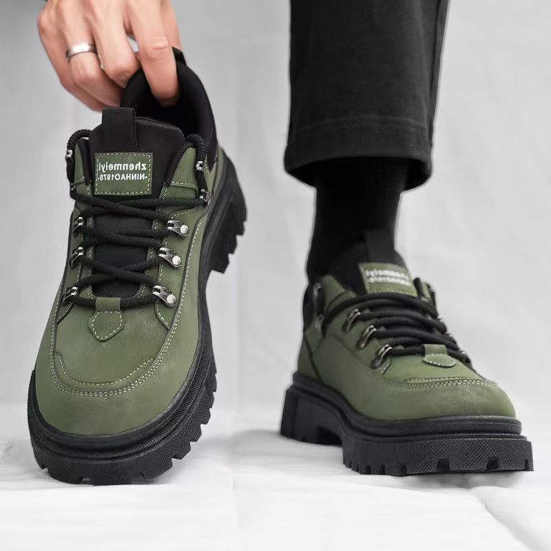 Pantofi outdoor de lucru pentru bărbați, stil Martin, negru, model toamnă 2025; partea superioară PU, vârf rotund, talpă din cauciuc, căptușeală respirabilă.