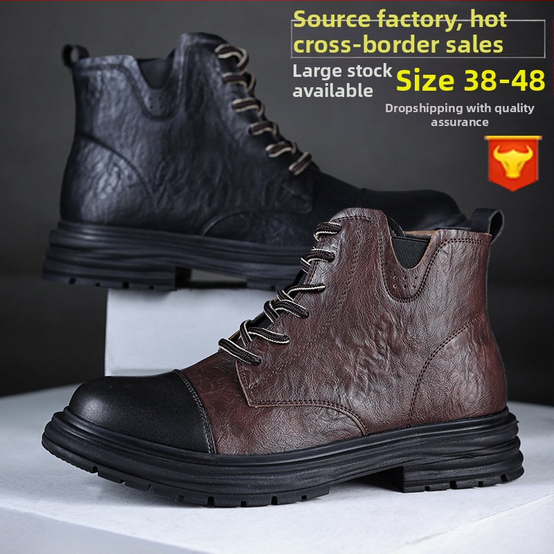 Meeste Martin saapad Briti stiilis paksu tallaga (pealne PU, tallal kumm, ümmargune varvas, kand 3-5 cm, külje lukk)