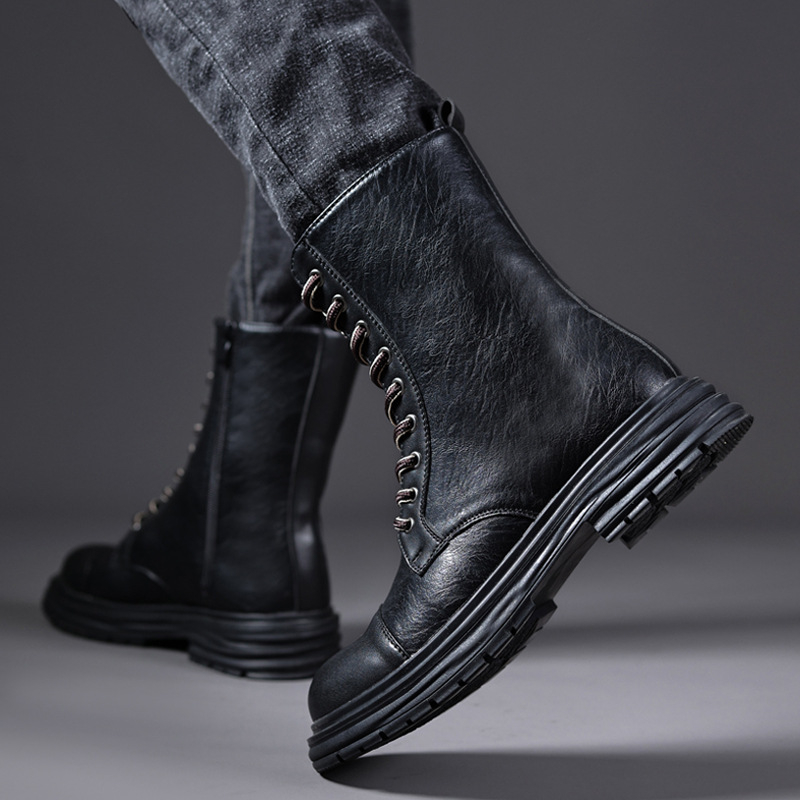 Μάρτιν μποτάκια - PU επάνω μέρος, καουτσούκ σόλα, πλαϊνό φερμουάρ, ύψος τακουνιού 3–5 εκ, ψηλός σωλήνας