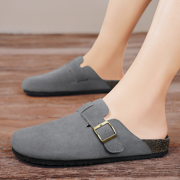 Papuci bărbătești în stil Birkenstock — design retro cu deget închis, slip-on, partea superioară din piele sintetică, talpă cork+TPR