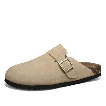 Papuci bărbătești în stil Birkenstock — design retro cu deget închis, slip-on, partea superioară din piele sintetică, talpă cork+TPR