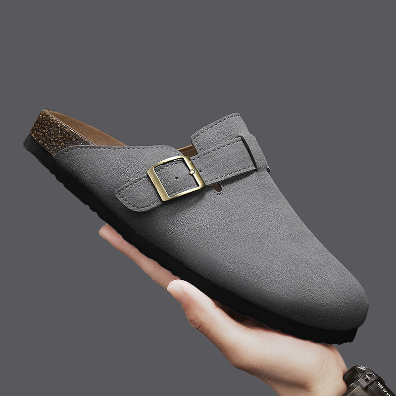 Papuci bărbătești în stil Birkenstock — design retro cu deget închis, slip-on, partea superioară din piele sintetică, talpă cork+TPR