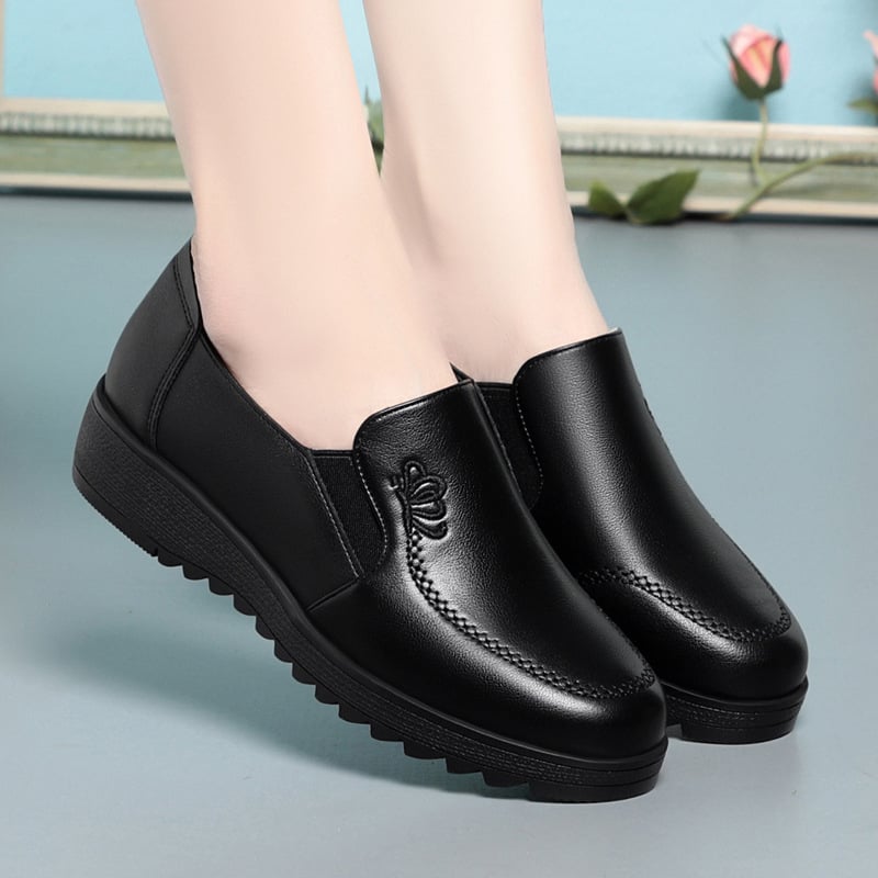 Pantofi pentru femei de vârstă mijlocie, cu partea superioară din microfibră, talpă din cauciuc, fermoar pe lateral, broderie florală și toc mic