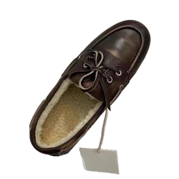 Retro ādas loaferi ar apaļu purnu, auklas, zems papēdis 1–3 cm, iekšpuse no vilnas maisījuma