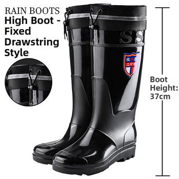 Vīriešu augstās lietus zābaki - ūdensnecaurlaidīgi, pretslīdēšana, visu sezonu, ar režģa odere, zole ar injekcijas spiediena tehnoloģiju