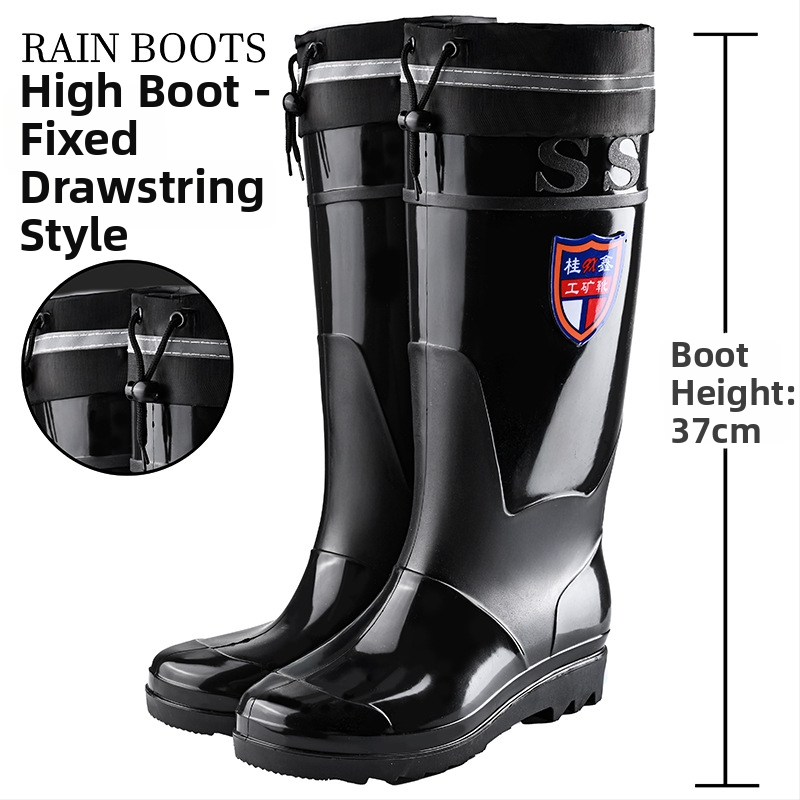 Vīriešu augstās lietus zābaki - ūdensnecaurlaidīgi, pretslīdēšana, visu sezonu, ar režģa odere, zole ar injekcijas spiediena tehnoloģiju