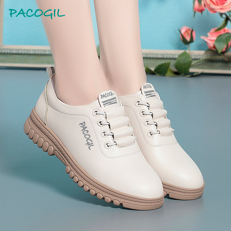 Pantofi sport casual din piele pentru femei, vârf rotund, partea superioară din fibre super, talpă din cauciuc, branț din microfibră de piele