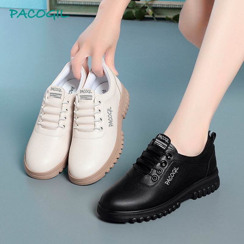 Pantofi sport casual din piele pentru femei, vârf rotund, partea superioară din fibre super, talpă din cauciuc, branț din microfibră de piele