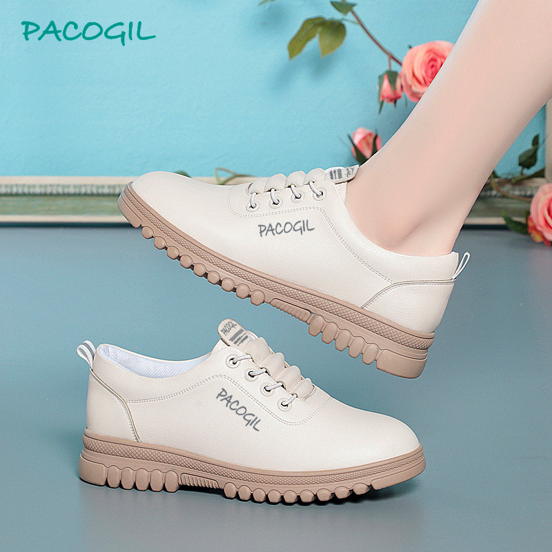Pantofi sport casual din piele pentru femei, vârf rotund, partea superioară din fibre super, talpă din cauciuc, branț din microfibră de piele