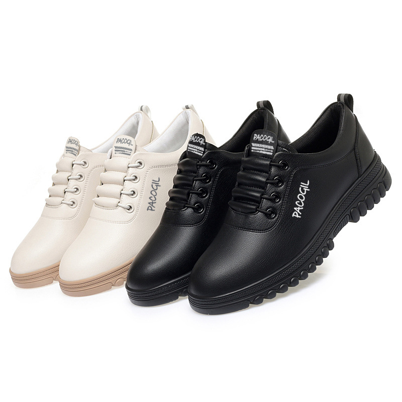 Pantofi sport casual din piele pentru femei, vârf rotund, partea superioară din fibre super, talpă din cauciuc, branț din microfibră de piele