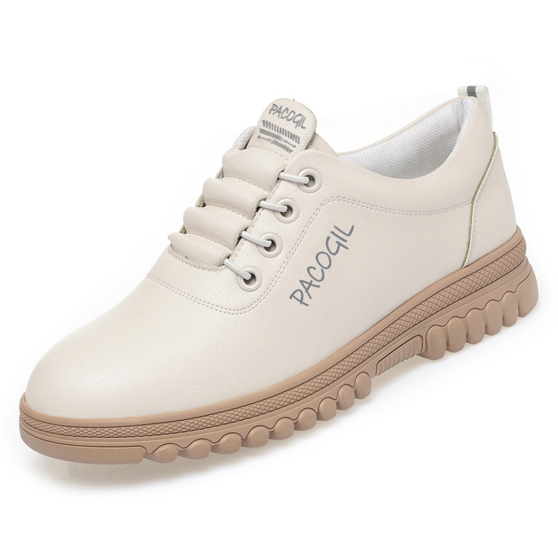 Pantofi sport casual din piele pentru femei, vârf rotund, partea superioară din fibre super, talpă din cauciuc, branț din microfibră de piele