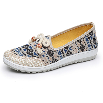 Moteriški audinių batai kasdieniam naudojimui - slip-on, minkšta padas, neslidūs, plokščias kulnas, viršutinė dalis iš audinio