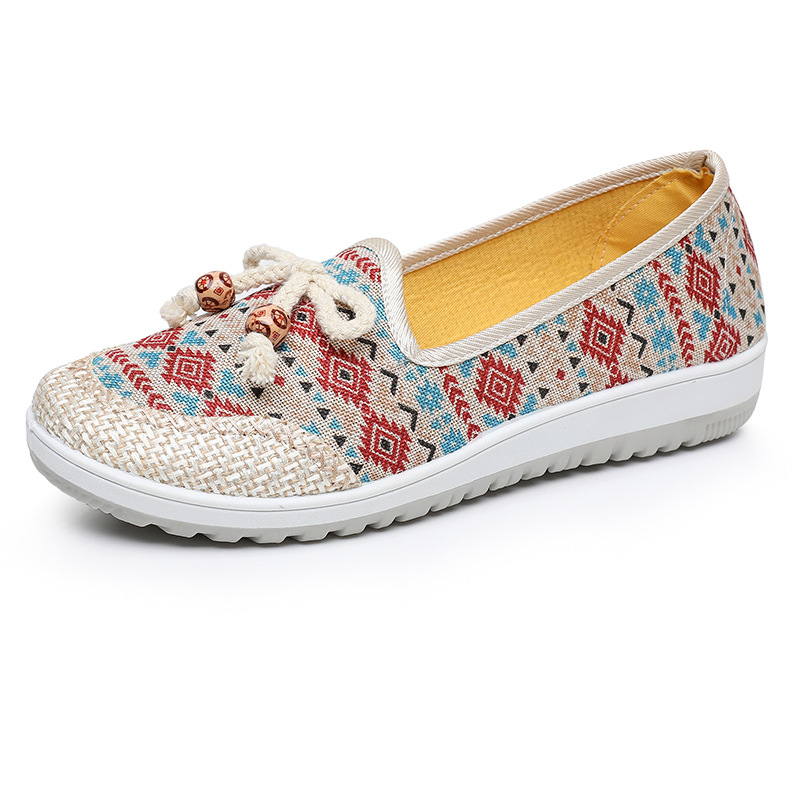 Moteriški audinių batai kasdieniam naudojimui - slip-on, minkšta padas, neslidūs, plokščias kulnas, viršutinė dalis iš audinio