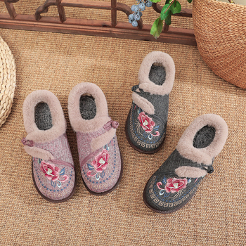 Naiste talvised puuvillased kingad lillemustriga, slip-on, ümmarguse ninaga, siseflisvooder