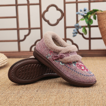 Naiste talvised puuvillased kingad lillemustriga, slip-on, ümmarguse ninaga, siseflisvooder