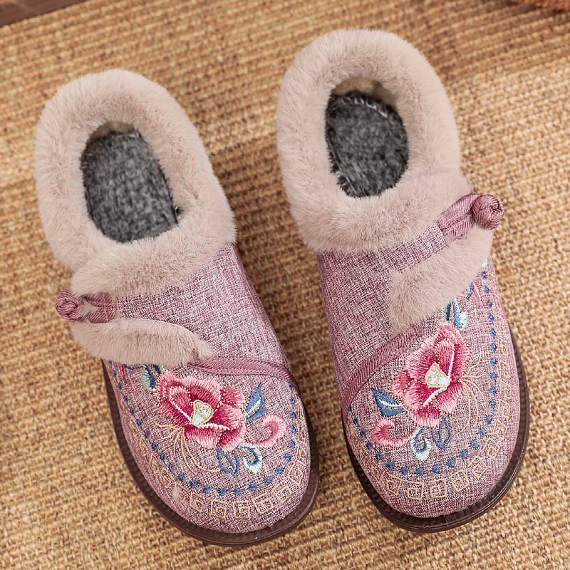 Naiste talvised puuvillased kingad lillemustriga, slip-on, ümmarguse ninaga, siseflisvooder