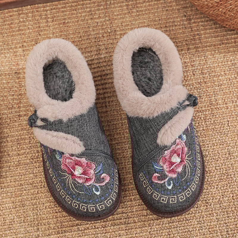 Naiste talvised puuvillased kingad lillemustriga, slip-on, ümmarguse ninaga, siseflisvooder