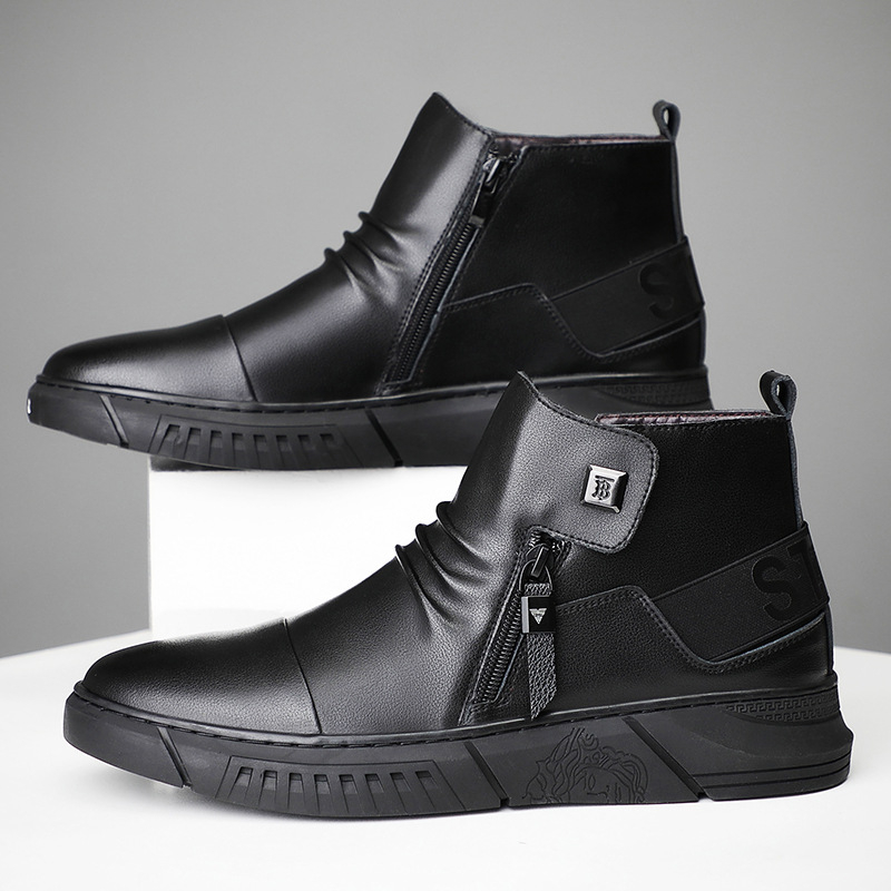 Chelsea μποτάκια: άνω μέρος από γνήσιο δέρμα, στρογγυλή μύτη, μεσαίου ύψους φτέρνας με κλίση 3–5 cm, πλαϊνό φερμουάρ, σόλα από καουτσούκ