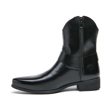 Ανδρικά μποτάκια από τεχνητό δέρμα με μυτερό δάχτυλο, υψηλό άνω μέρος, πλαϊνό φερμουάρ, χαμηλό τακούνι 1-3 εκ.