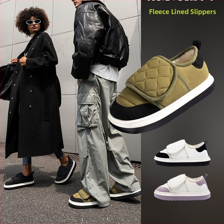 Papuci de exterior pentru bărbați din bumbac, talpă EVA groasă impermeabilă, căptușiți cu fleece, calzi pentru toamnă și iarnă