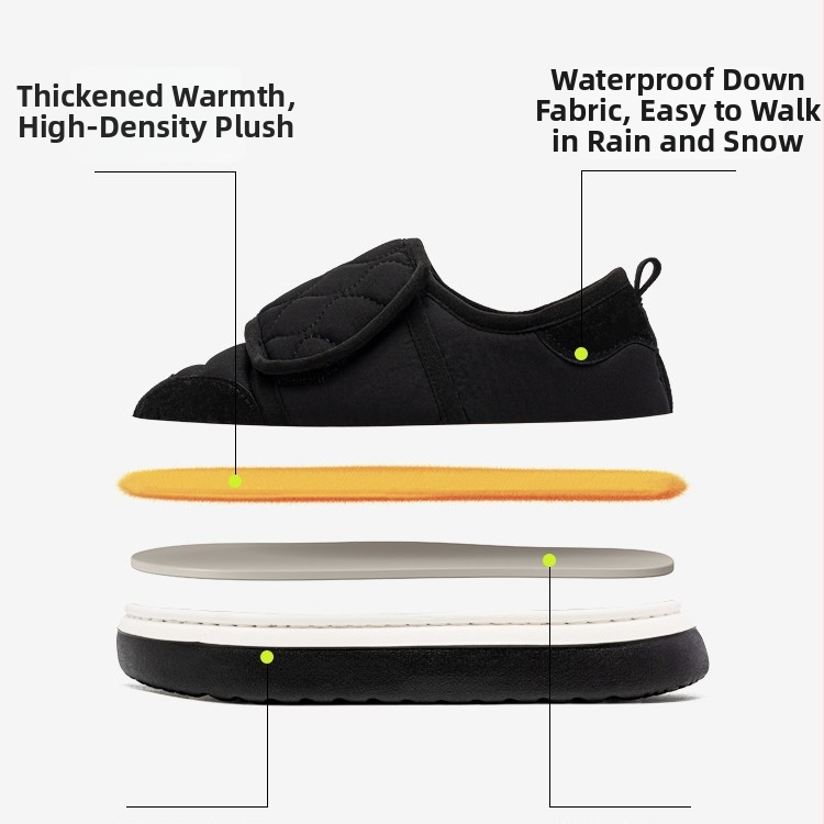 Papuci de exterior pentru bărbați din bumbac, talpă EVA groasă impermeabilă, căptușiți cu fleece, calzi pentru toamnă și iarnă