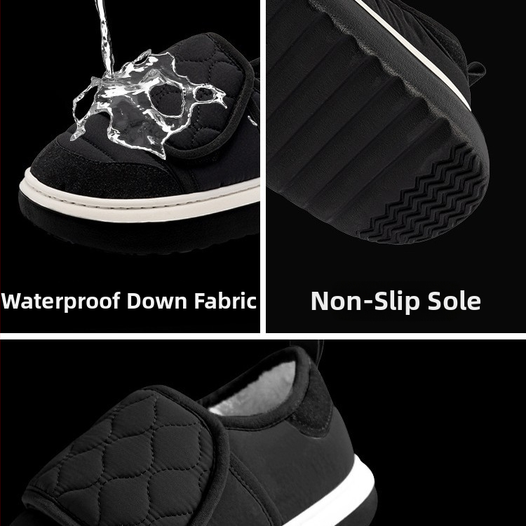 Papuci de exterior pentru bărbați din bumbac, talpă EVA groasă impermeabilă, căptușiți cu fleece, calzi pentru toamnă și iarnă