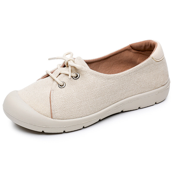 Moteriški kasdieniai lygūs batai su kvėpuojančia drobės viršutine dalimi, lengva PU injekcinė pala, apvali nosis, plokščia kulnė, kasdieniam naudojimui