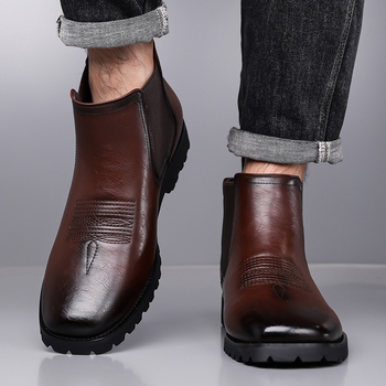 Мъжки Челси обувки с остър нос – висока горна част, PU горна част, PU подплата, гумена подметка