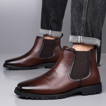 Мъжки Челси обувки с остър нос – висока горна част, PU горна част, PU подплата, гумена подметка