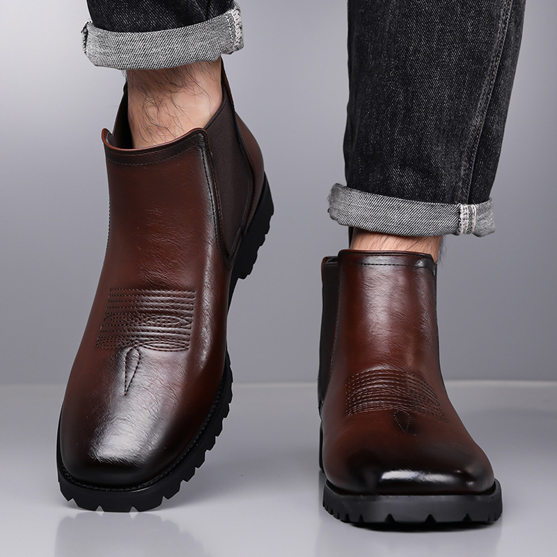 Мъжки Челси обувки с остър нос – висока горна част, PU горна част, PU подплата, гумена подметка