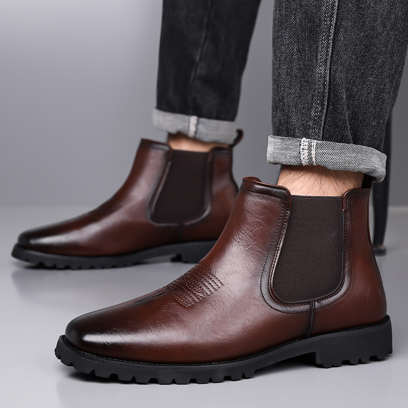 Мъжки Челси обувки с остър нос – висока горна част, PU горна част, PU подплата, гумена подметка