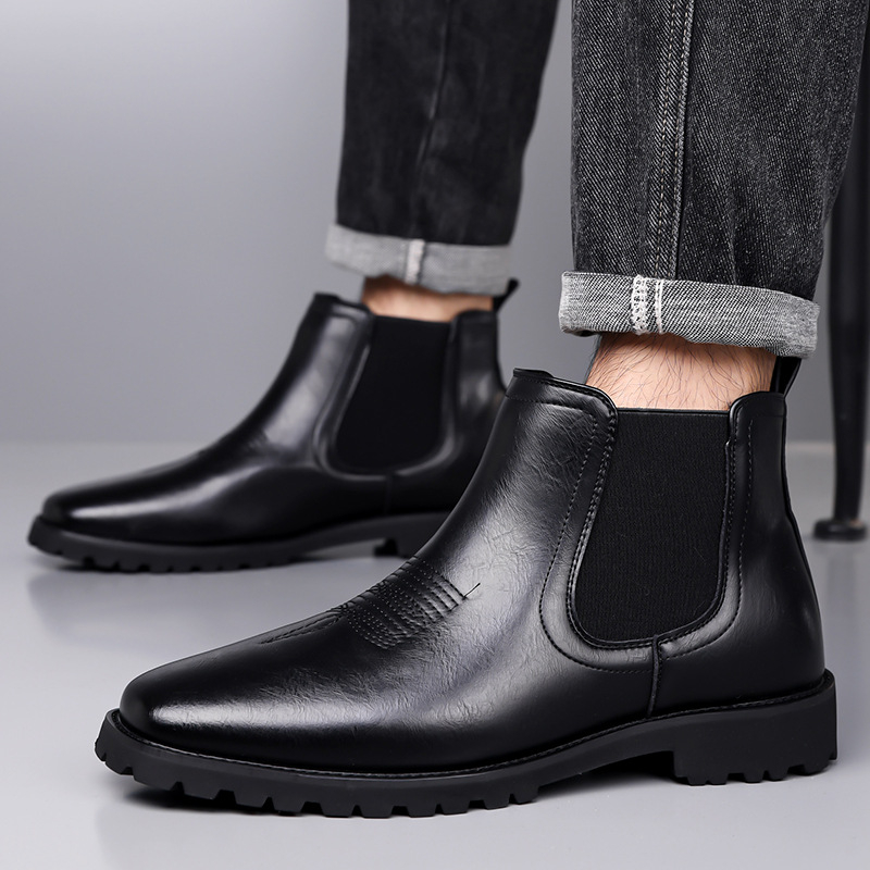Мъжки Челси обувки с остър нос – висока горна част, PU горна част, PU подплата, гумена подметка