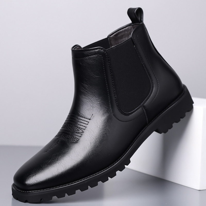 Мъжки Челси обувки с остър нос – висока горна част, PU горна част, PU подплата, гумена подметка