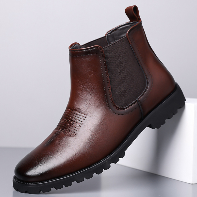 Мъжки Челси обувки с остър нос – висока горна част, PU горна част, PU подплата, гумена подметка